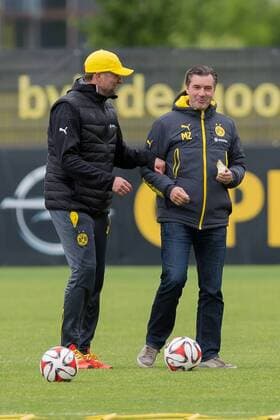 Dienstag 19.05.2015, Saison 2014 2015, Training - BV Borussia Dortmund, Trainer Juergen Klopp (BVB) und Sportdirektor Michael Zorc (BVB) DeFodi001