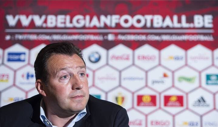 - BRUSSELS, BELGIUM: Belgium s head coach Marc Wilmots pictured during a press conference PK Pressekonferenz of Belgian national soccer team Red Devils, Friday 22 May 2015, in Brussels. Head coach Wilmots will announce the selection for the upcoming Devils games against France and Wales. LAURIExDIEFFEMBACQ  x04628321x