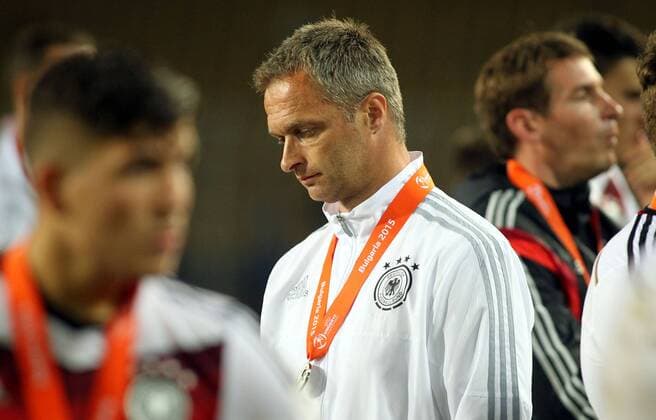 22.05.2015 Burgas(Bulgaria) Germany-France U17 U 17 Final European Championship EM Europameisterschaft men s football Christian Wück Germany U17 head coach after lost match : 