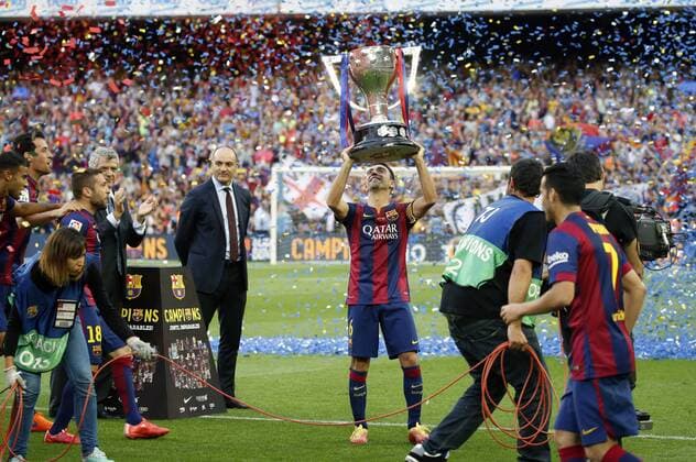 BARCELONA- may 23- SPAIN: Xavi Hernandez celebration during the match beetwen FC Barcelona Barca and Deportivo La Coruna, for the week 38 of the Spanish league, played at the Camp Nou stadium on may 23, 2015 in Barcelona, Spain. (Photo by Joan Valls Urbanandsport Cordon Press) 