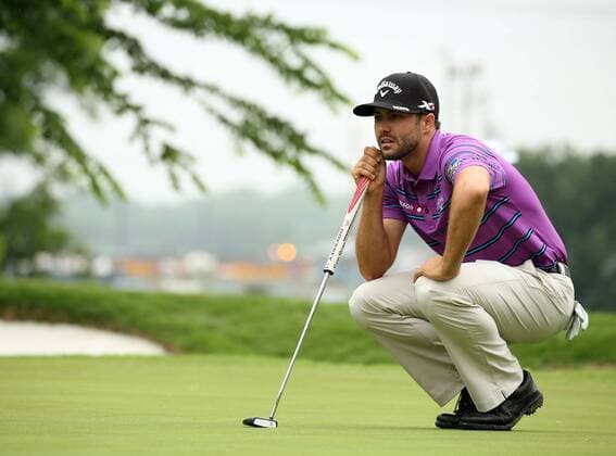 May 23, 2015 - Fort Worth, TX, USA - Adam Hadwin lines up a putt on the 7th green during the third round of the Crowne Plaza Invitational at the Colonial in Fort Worth, Texas, on Saturday, May 23, 2015. Crowne Plaza Invitational at the Colonial, third round - ZUMAm67_