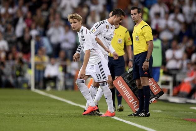 Martin Ödegaard Cristiano Ronaldo. League BBVA match played between Real Madrid and Getafe CF . In this picture, Martin Ödegaard enters for Cristiano Ronaldo. xJUANxAGUADOx 