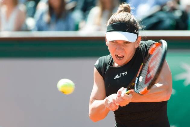 May 24, 2015: Simona Halep of Romania in action in a 1st round match against Evgeniya Rodina of Russia on day one of the 2015 French Open tennis tournament at Roland Garros in Paris, France. Halep won 75 64. Sydney Low Cal Media. Tennis 2015: French Open MAY 24 - ZUMAc04_