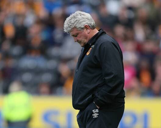 Steve Bruce manager of Hull City dejected on the final whistle - Barclays Premier League - Hull City vs Manchester Utd - KC Stadium - Hull - England - 24th May 2015 - Picture Simon Bellis Sportimage EDITORIAL USE ONLY. No use with unauthorised audio, video, data, fixture lists, club league logos or live services. Online in-match use limited to 120 images, no video emulation. No use in betting, games or single club league player publications.