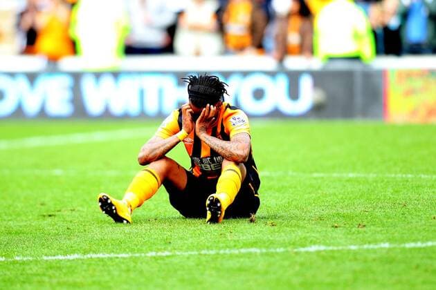 24.05.2015. Hull, England. Barclays Premier League. Hull versus Manchester United ManU Hull players are upset after their side is relegated xPaulxKeevilx  ActionPlus11623800