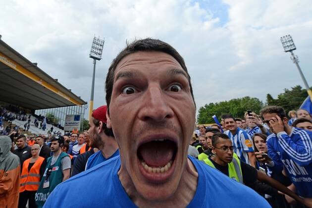 24.05.2015, xjhx, Fussball 2.Bundesliga, SV Darmstadt 98 - FC St.Pauli, v.l. Dominik Stroh-Engel (SV Darmstadt 98) jubeln jubelt nach Spielende.