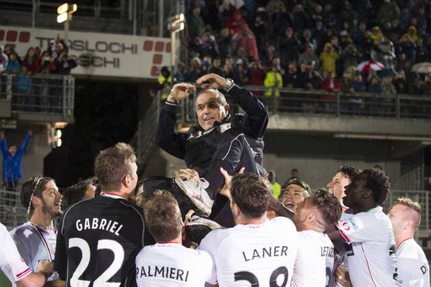 Fabrizio Castori (Carpi), MAY 22, 2015 - Football Soccer : Fabrizio Castori of Carpi celebrates their promotion to Serie A after the Italian Serie B match between Carpi FC 0-0 Catania at Stadio Sandro Cabassi in Carpi, Italy. Noxthirdxpartyxsales  (ptmb075747)