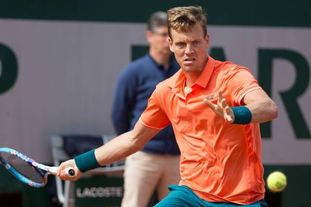 May 25, 2015: Tomas Berdych (CZE) in action in a 1st round match against Yoshihito Nishioka (JPN) on day two of the 2015 French Open tennis tournament at Roland Garros in Paris, France. Sydney Low Cal Media. Tennis 2015: French Open MAY 25 - ZUMAc04_