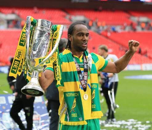 Norwich s Cameron Jerome celebrates with the trophy Sky Bet Championship Playoff Final - Middlesbrough vs Norwich City - Wembley Stadium - England - 25th May 2015 - Picture David Klein Sportimage EDITORIAL USE ONLY. No use with unauthorised audio, video, data, fixture lists, club league logos or live services. Online in-match use limited to 120 images, no video emulation. No use in betting, games or single club league player publications.