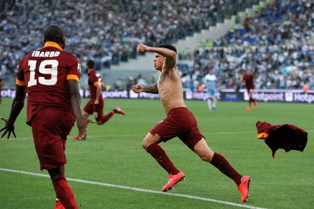 Manuel Iturbe Roma Goal celebration 0-1 con Victor Ibarbo Roma 25-05-2015 Stadio Olimpico Football Calcio Serie A 2014 2015 Lazio - AS Roma. andreaxstaccioli