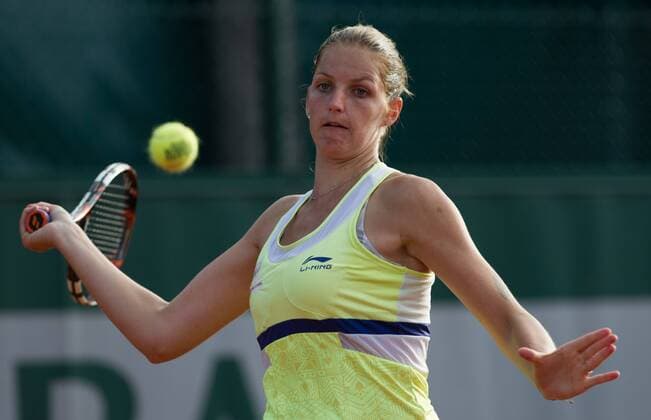 PARIS, FRANCE - MAY 25: (CHINA OUT) Karolina Pliskova of Czech Republic plays a backhand during her Women s Singles match against Zhang Shuai of China on day two of the 2015 French Open at Roland Garros on May 25, 2015 in Paris, France.  CFP468057347 