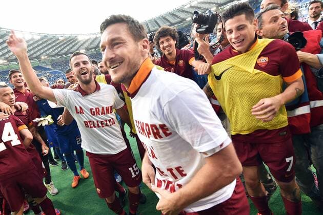 Miralem Pjanic, Francesco Totti, Manuel Iturbe Roma Roma 25-05-2015 Stadio Olimpico Football Calcio Serie A 2014 2015 Lazio - AS Roma. andreaxstaccioli