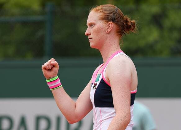 - PARIS, FRANCE: Belgian Alison Van Uytvanck celebrates during the first round game of the women s singles tournament at the Roland Garros tennis tournament, between Belgian Alison Van Uytvanck and Slovakia s Anna Karolina Schmiedlova, in Paris, France, Tuesday 26 May 2015. Roland Garros Grand Slam takes place from 24 May to 07 June 2015. VIRGINIExLEFOUR  x04630933x