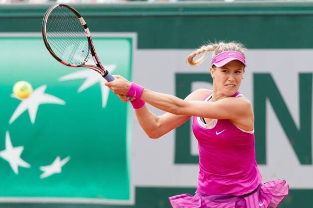 May 26, 2015: Eugenie Bouchard (CAN) in action in a 1st round match against Kristina Mladenovic (FRA) on day three of the 2015 French Open tennis tournament at Roland Garros in Paris, France. Mladenovic won 64 64. Sydney Low Cal Media. Tennis 2015: French Open MAY 26 - ZUMAc04_