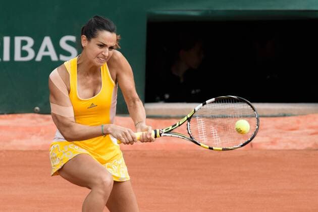 Amandine Hesse of France in action in a 2nd round match against Samantha Stosur of Australia on day three of the 2015 French Open tennis tournament at Roland Garros in Paris, France. Sydney Low Cal Media. Tennis 2015: French Open MAY 27 - ZUMAc04_