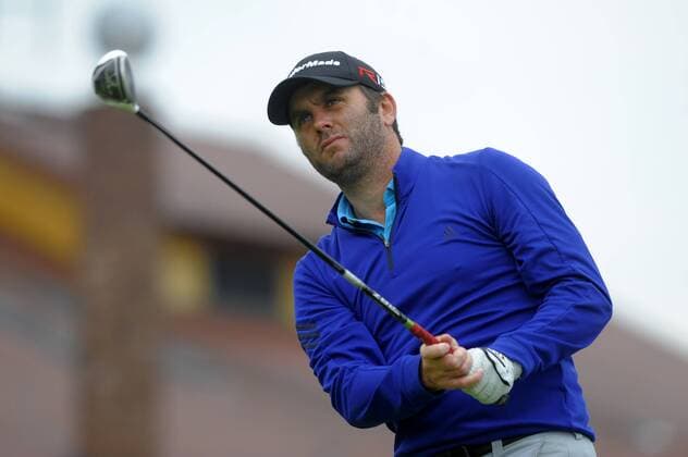 Golf player Andrew McArthur from Scotland drives a ball during D+D Real Czech Challenge Open golf tournament of European Challenge Tour in Golf Resort Kuneticka Hora, Dritec, Czech Republic, on Thursday, May 28, 2015. (CTKxPhoto JosefxVostarek) CTKPhotoP201505280581901  JVO 010
