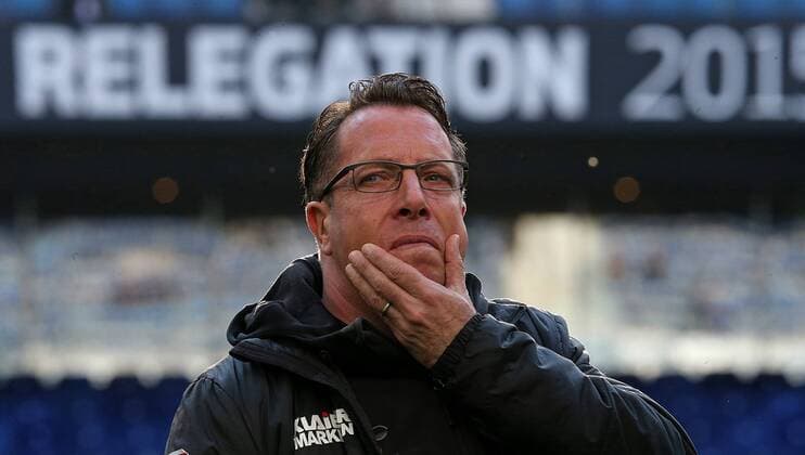 28.05.2015, Fussball Saison 2014 2015, Relegation Hinspiel, Hamburger SV - Karlsruher SC in der IMTECH-Arena Hamburg, Trainer Markus Kauczinski (Karlsruhe) 