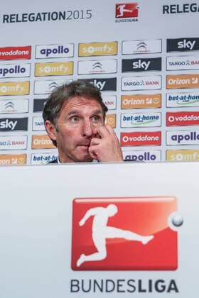 Deutschland, Hamburg , Imtech Arena, Fussball, 1. , 2. Bundesliga, Relegation, Hinspiel, Saison 2014 2015 , Hamburger SV - Karlsruher SC, Trainer Bruno Labbadia(HSV) bei der PK nach dem Spiel