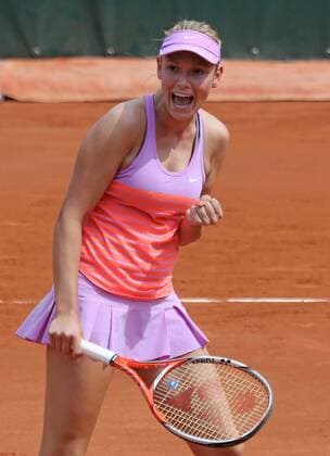 Donna Vekic of Croatia reacts after a shot during her French Open women s third round match against Ana Ivanovic of Serbia at Roland Garros in Paris on May 29, 2015. Ivanovic defeated Vekic 6-0, 6-3 to advance to the next round.  PAR20150529704 DAVIDxSILPA