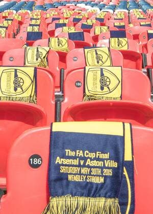 Football - 2015 FA Cup Final - Arsenal vs. Aston Villa. Arsenal scarves laid out ahead of the FA Cup Final kick off adorn the seats at Wembley Stadium COLORSPORT DANIEL BEARHAM  AST_ARS