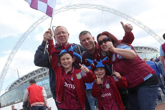 Villa fans enjoy the pre-match atmosphere - Arsenal vs. Aston Villa - FA Cup Final - Wembley Stadium - London - 30 05 2015 Pic Philip Oldham Sportimage EDITORIAL USE ONLY. No use with unauthorised audio, video, data, fixture lists, club league logos or live services. Online in-match use limited to 120 images, no video emulation. No use in betting, games or single club league player publications.