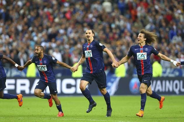 Paris St Germain gewinnt den Coupe de France 2014 2015 - joie Lucas (PSG) Zlatan Ibrahimovic (PSG) David Luiz (PSG) FOOTBALL : Auxerre vs Paris Saint Germain - Finale Coupe de France - 30 05 2015 GwendolineLeGoff 