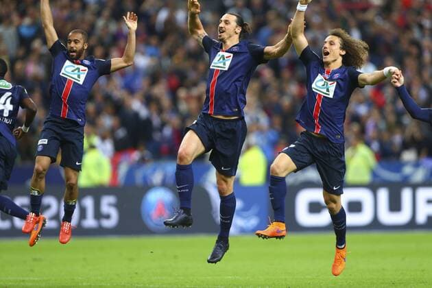Paris St Germain gewinnt den Coupe de France 2014 2015 - joie Lucas (PSG) Zlatan Ibrahimovic (PSG) David Luiz (PSG) FOOTBALL : Auxerre vs Paris Saint Germain - Finale Coupe de France - 30 05 2015 GwendolineLeGoff 