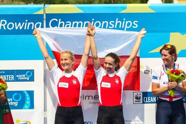Aktuell Rudern, EM in Posen, Siegerehrung EUROPEAN ROWING CHAMPIONSHIPS POZNAN 2015 Magdalena Fularczyk Kozlowska, Natalia Madaj (POL) W2x ,  20150531_awj_1425