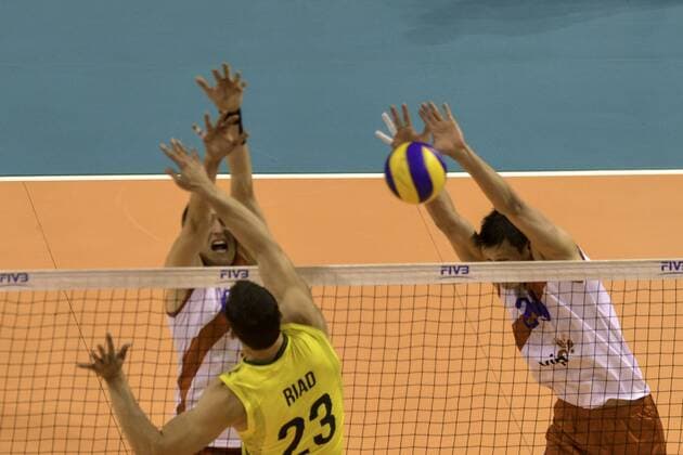 BRASIL X SERBIA Word League BELO HORIZONTE, MG - 05 31 2015: BRAZIL X SERBIA Volleyball WORLD LEAGUE - Riad Player Brazil during BRAZIL X SERBIA Volleyball WORLD LEAGUE.  Mour?oxPanda