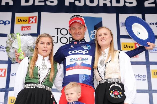 Alexander KRISTOFF ( NOR Katusha Team ) gewinnt die Punktwertung - Siegerehrung - Zeremonie - Jubel - Freude - Emotionen - Querformat - quer - horizontal - Event Veranstaltung: Tour des Fjords - Fjord Rundfahrt 2015 - Stage 5 5.Etappe: Hinna Park nach Stavanger 178.0 km - Location Ort: Stavanger - Norway - Norwegen - Europe - Europa - Date Datum: 31.05.2015