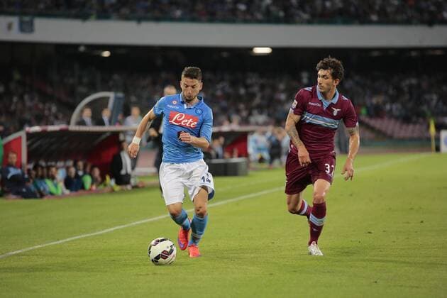 Aktuell Fußball, Italien, Serie A, SSC Neapel - Lazio Rom Dries Mertens Napoli, Danilo Cataldi Lazio, Napoli 31-05-2015 Stadio San Paolo Football Calcio Serie A 2014 2015 SSC Napoli vs. Lazio Roma cesarexpurini