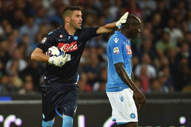 Aktuell Fußball, Italien, Serie A, SSC Neapel - Lazio Rom Mariano Andujar, Kalidou Koulibaly Napoli Napoli 31-05-2015 Stadio San Paolo Football Calcio Serie A 2014 2015 SSC Napoli vs. Lazio Roma. andreaxstaccioli