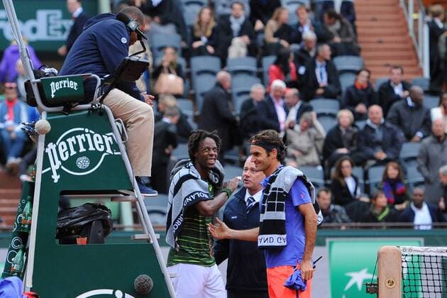 Gael Monfils (Fra) Roger Federer (Sui) TENNIS : Roland Garros 2015 - French Open - 31 05 2015 TennisMagazine Panoramic 