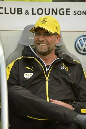 30.05.2015, Fussball DFB-Pokal 2014 15, Finale im Olympiastadion in Berlin, Borussia Dortmund - VfL Wolfsburg, Trainer Jürgen Klopp (Dortmund) lacht. 