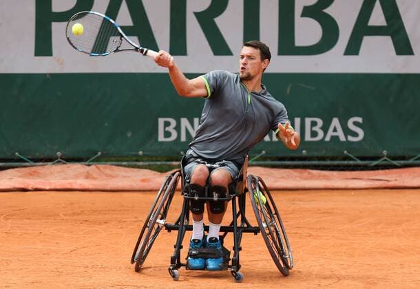 - PARIS, FRANCE: Belgian player Joachim Gerard pictured in action during a tennis match in the men s wheelchair tournament at the Roland Garros French Open tennis tournament, in Paris, France, Wednesday 03 June 2015. The Roland Garros Grand Slam takes place from 24 May to 07 June 2015. VIRGINIExLEFOUR  x04636079x
