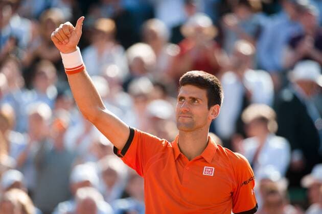 June 3, 2015: Novak Djokovic of Serbia celebrates winning a Quarterfinal match against Rafael Nadal of Spain on day eleven of the 2015 French Open tennis tournament at Roland Garros in Paris, France. Djokovic won 75 63 61. Sydney Low Cal Media. Tennis 2015: French Open JUNE 3 - ZUMAc04_