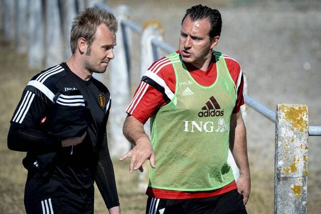- BORDEAUX, FRANCE: Belgium s goalkeeper Jean-Francois Gillet and Belgium s head coach Marc Wilmots pictured during a training session on the fourth day of the training camp of Belgian national soccer team The Red Devils in Bordeaux, France, Thursday 04 June 2015. The Devils are preparing for a friendly game against France and a Euro 2016 qualification game against Wales. DIRKxWAEM  x04636659x