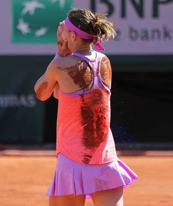 Lucie Safarova of the Czech Republic reacts after winning her French Open women s semifinal match against Ana Ivanovic of Serbia at Roland Garros in Paris on June 4, 2015. Ivanovic defeated Safarova 6-1, 6-3 to advance to the finals.  PAR20150604726 DAVIDxSILPA