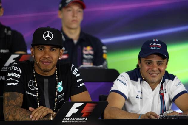 Aktuell Motorsport, Formel 1 GP von Kanada in Montreal, Pressekonferenz der Fahrer Canadian Grand Prix, Montreal 4 - 7 June 2015 04.06.2015 - press conference PK Pressekonferenz Lewis Hamilton (GBR) Mercedes AMG F1 W06 and Felipe Massa (BRA) Williams F1 Team FW37 