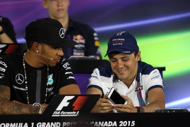 Aktuell Motorsport, Formel 1 GP von Kanada in Montreal, Pressekonferenz der Fahrer Canadian Grand Prix, Montreal 4 - 7 June 2015 04.06.2015 - press conference PK Pressekonferenz Lewis Hamilton (GBR) Mercedes AMG F1 W06 and Felipe Massa (BRA) Williams F1 Team FW37 