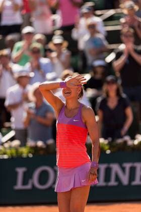 04.06.2015. Paris, France. Roland Garros French Open. Lucie Safarova of Czech Republic celebrates after winning her Women s Singles match against Ana Ivanovic of Serbia on day twelve of the 2015 French Open 2015 in Paris, France. Safarova won the match 7-5 7-5 to move into the final. xBenxPipex  ActionPlus11627531