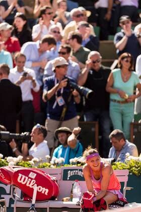 04.06.2015. Paris, France. Roland Garros French Open. Lucie Safarova of Czech Republic celebrates after winning her Women s Singles match against Ana Ivanovic of Serbia on day twelve of the 2015 French Open 2015 in Paris, France. Safarova won the match 7-5 7-5 to move into the final. xBenxPipex  ActionPlus11627532