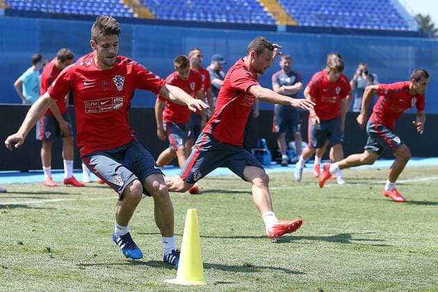 PXL_ Croatian football team training 04.06.2015., Zagreb,Croatia - Training of Croatian national football team before friendly match against Gibraltar in Varazdin. Andrej Kramaric, Ivan Tomecak.  GoranxStanzl PIXSELL