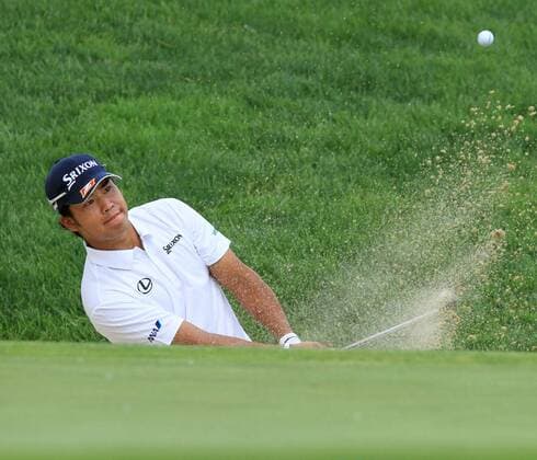 Matsuyama shares 1st-round lead at Memorial Hideki Matsuyama hits a bunker shot on the fifth hole during the opening round of the Memorial Tournament at Muirfield Village Golf Club in Dublin, Ohio, on June 4, 2015. Matsuyama shot an 8-under 64 to tie for the lead with Bo Van Pelt in the event he won a year earlier. 