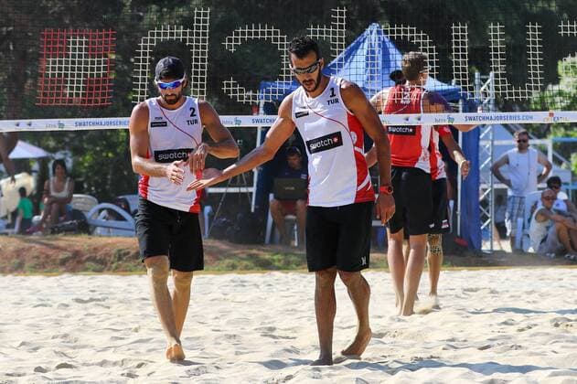 Beach volleyball Beachvolleyball - FIVB Major Series 2015 POREC,CROATIA,06.JUN.15 - BEACH VOLLEYBALL - FIVB Major Series, men. Image shows Murat Giginoglu and Volkan Goegtepe (TUR). GEPAxpictures xMaticxKlansek