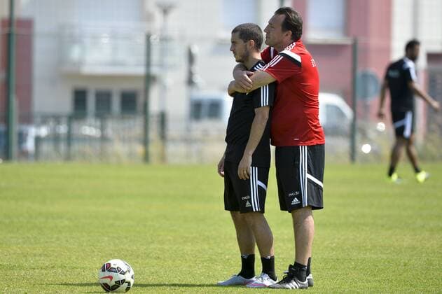 - BORDEAUX, FRANCE: Belgium s Eden Hazard and Belgium s head coach Marc Wilmots pictured during a training session on the fifth day of the training camp of Belgian national soccer team The Red Devils in Bordeaux, France, Friday 05 June 2015. The Devils are preparing for a friendly game against France and a Euro 2016 qualification game against Wales. DIRKxWAEM  x04637008x