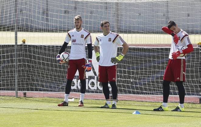 Aktuell Fußball, Nationalteam Spanien, Training Spain s national team Nationalteam training session in Las Rozas. In this picture, De Gea, Casillas and Rico. xPABLOGARCIAx 