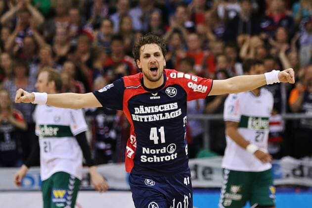 Flensburg, 30. May 2015 Handball, Saison 2014 2015, Bundesliga, 33. Spieltag, SG Flensburg-Handewitt - HSG Wetzlar: Jubel Torjubel bei Bogdan Radivojevic (SG Flensburg-Handewitt, 41)