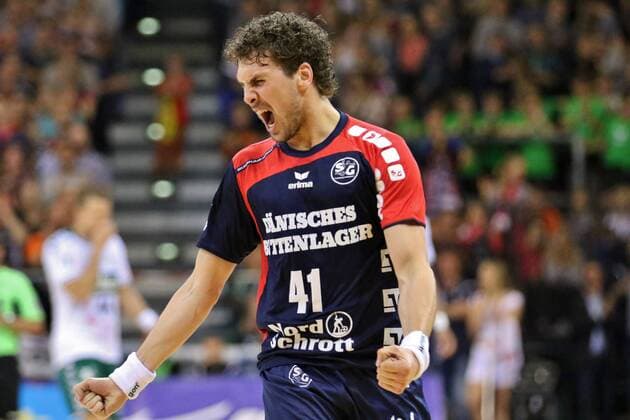 Flensburg, 30. May 2015 Handball, Saison 2014 2015, Bundesliga, 33. Spieltag, SG Flensburg-Handewitt - HSG Wetzlar: Jubel Torjubel bei Bogdan Radivojevic (SG Flensburg-Handewitt, 41)
