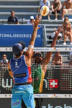 Beach volleyball Beachvolleyball - FIVB Major Series 2015 POREC,CROATIA,06.JUN.15 - BEACH VOLLEYBALL - FIVB Major Series, men. Image shows Daniele Lupo (ITA) and Ricardo Alex Costa Santos (BRA). GEPAxpictures xMaticxKlansek